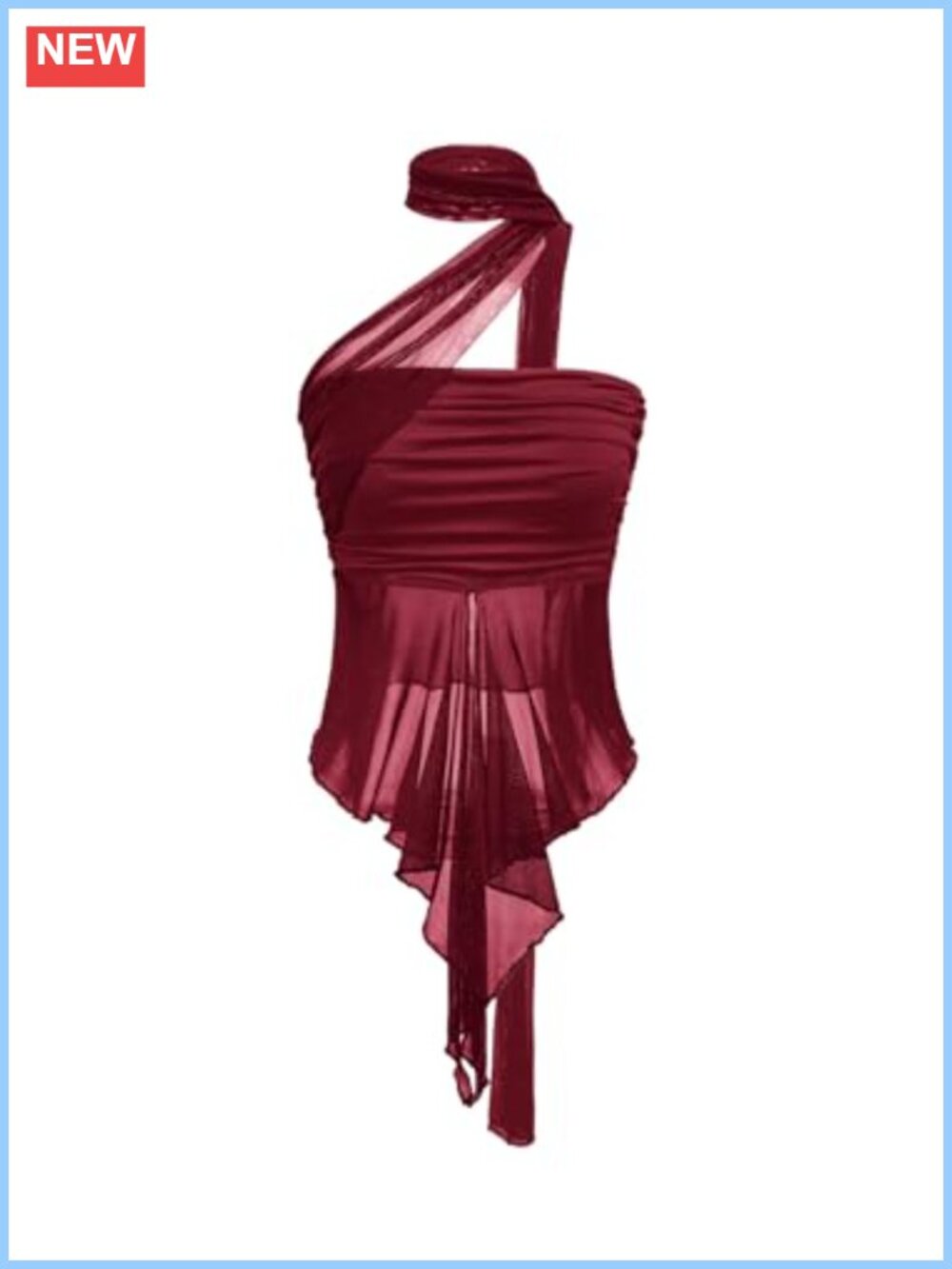 Sheer Ruffle Trim Halter Ruched Y2K Crop Top